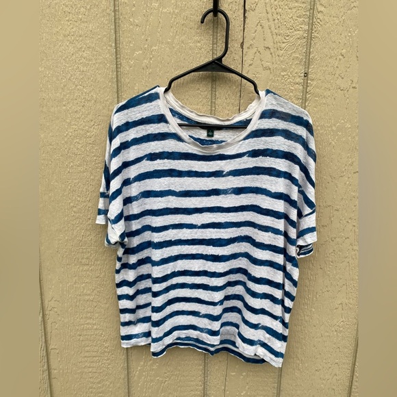 Lauren Ralph Lauren Blue&White Striped Boxy Linen Short Sleeve Shirt Size Large - Picture 1 of 7